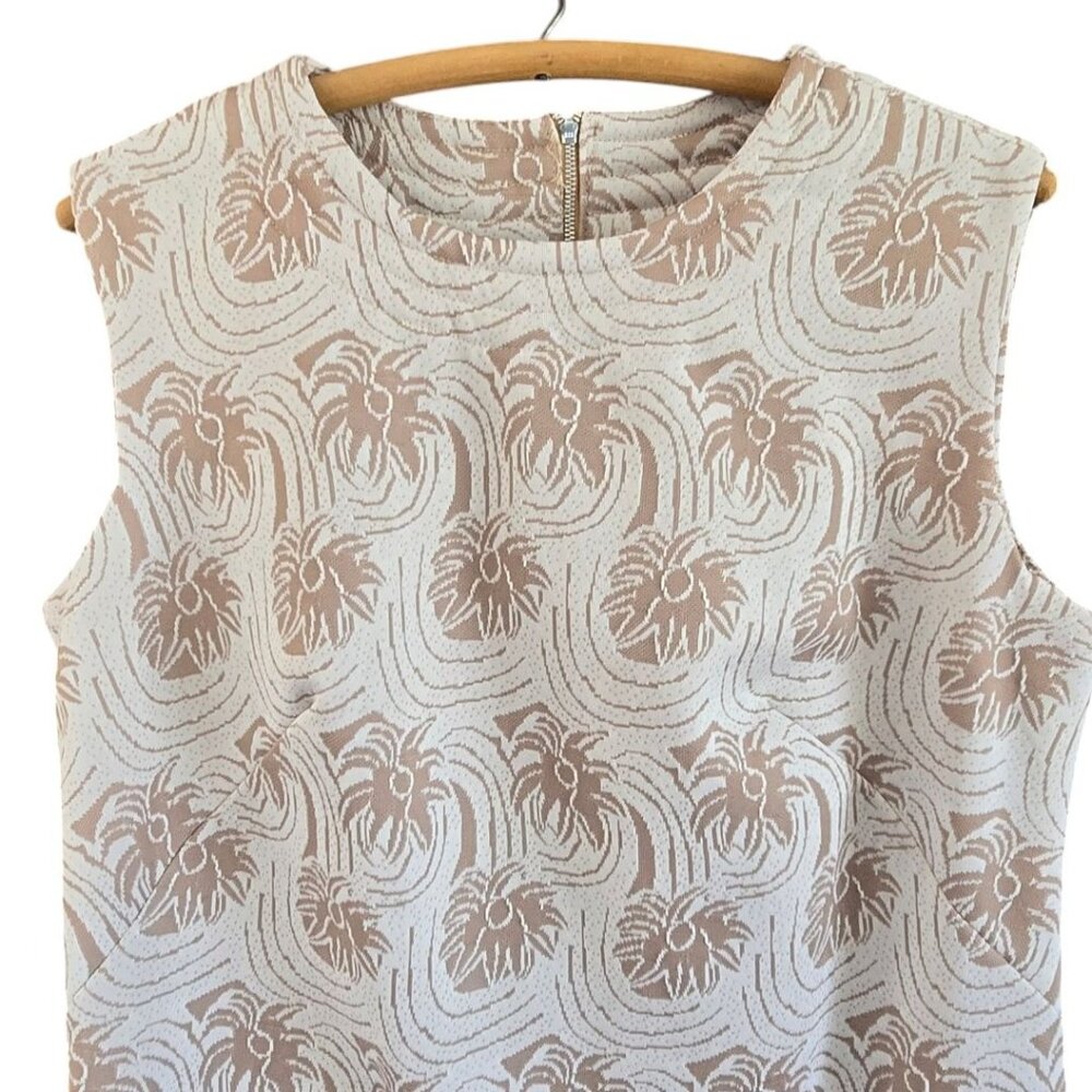 Sleeveless Vintage 1960s Floral Jacquard Shift Dress Beige White Size Medium - Picture 4 of 8
